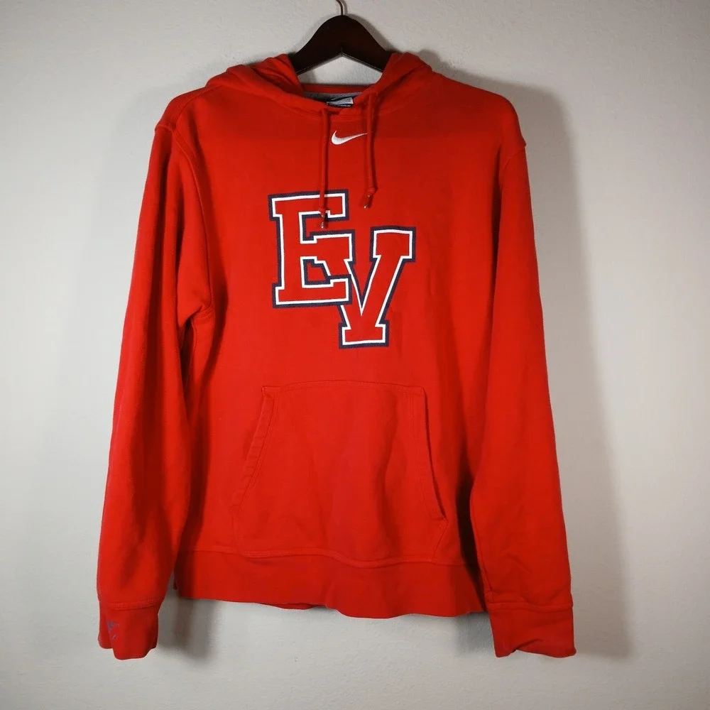 Nike Hoodie Mens M Red Tennis Hooded Sweater Club Fleece Sportswear (stain) BA39